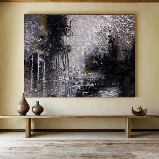 “Moody Textured Landscape - Grays, Blacks, and Subtle Lights” Painting On Canvas DKH009