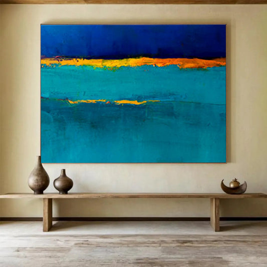 “Blue & Orange Bands” Abstract Color - Field Painting On Canvas DKH383