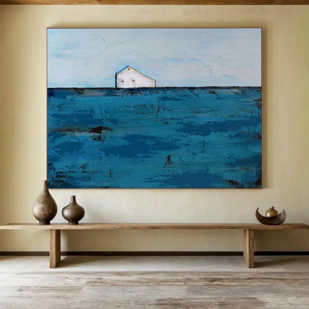 Minimalist House on Blue Sea Painting On Canvas DKH217