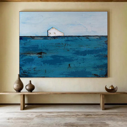 Minimalist House on Blue Sea Painting On Canvas DKH217