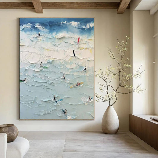 “Textured Surfing Scene” – Impasto - Style Seascape Painting CT1070