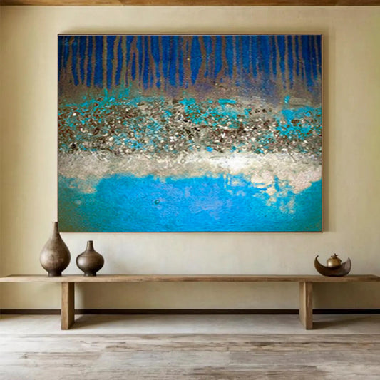 “Blue, Brown & Teal Layers” Abstract Textured Painting On Canvas DKH385