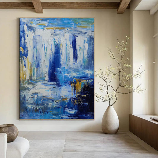 Blue and Gold Abstract Waterfall - Abstract Landscape Painting On Canvas DKH1332
