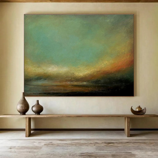 “Gradient Green Sky Horizon” - Gentle Landscape Painting On Canvas DKH778