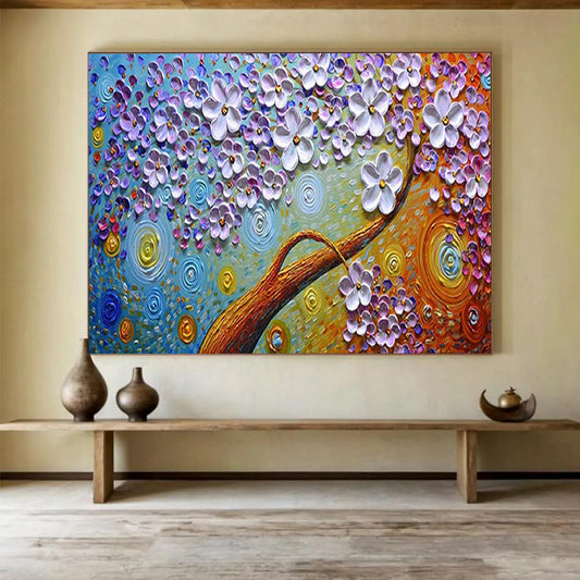 Textured Flower Tree with Swirls - Impasto Fantasy Painting On Canvas DLZ217
