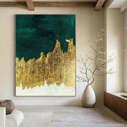 Green, Gold, and White Abstract Landscape - Abstract Painting On Canvas DKH1335