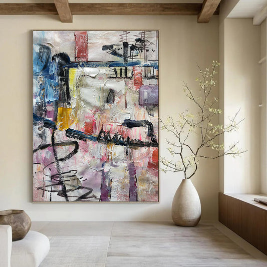 Colorful Urban Abstract Collage - Abstract Expressionist Painting On Canvas DKH1294