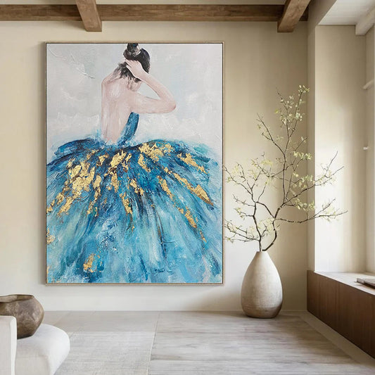 Ballerina in Blue and Gold - Portrait Painting On Canvas DKH1414