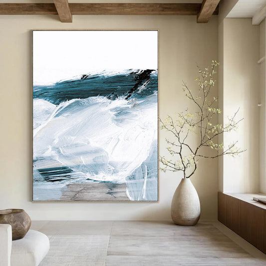 “Coastal Blue & White Swirls” - Blue, White, Gray Abstract Painting On Canvas DTP219