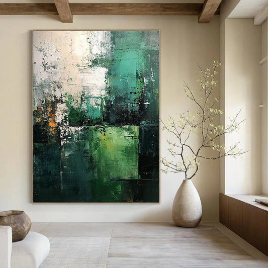 “Teal - Green Abstract Layers” - Impressionist Abstract Painting On Canvas DTP031