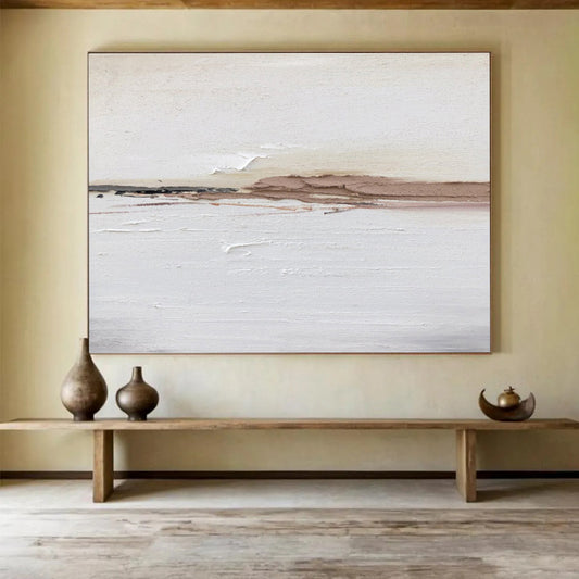Subtle Earth Tone Stripes - White, Brown & Gray Abstract Painting On Canvas DKH913