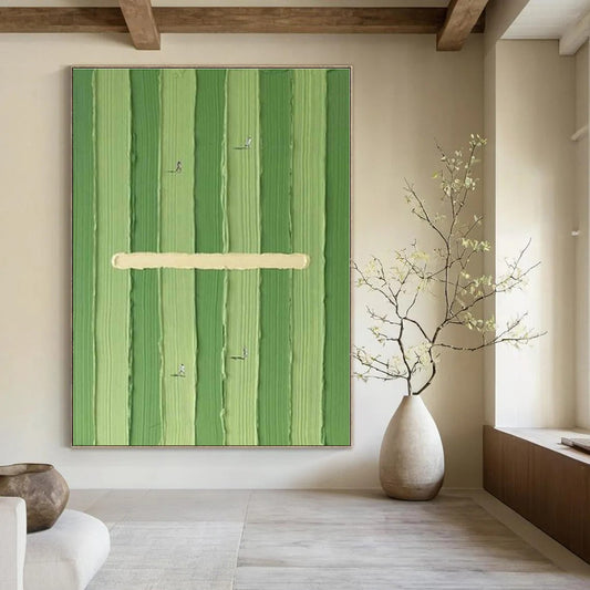 Green Stripes & Mini Runners - Minimalist Conceptual Acrylic Painting CT1356