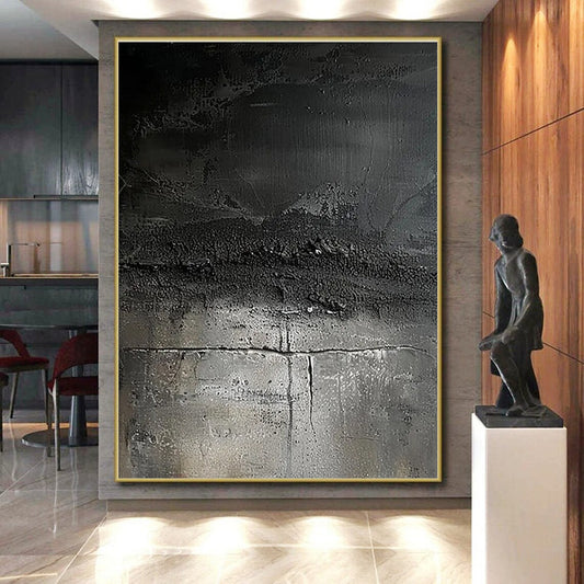 “Black Textured Abstract” ,Abstract Mixed - Media Painting CT0858