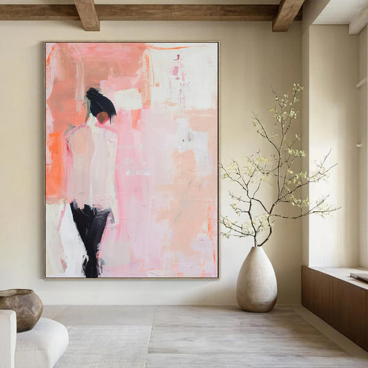 “Abstract Figure in Pink: Soft Minimalist Art” - Abstract Figurative Acrylic on Canvas CT1897
