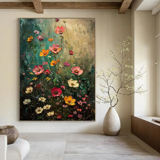 “Wildflower Symphony” - Colorful Floral Field Impasto Painting On Canvas DKH1554