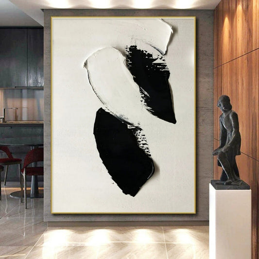 Bold Black - White Strokes, "Dramatic Contrast" - Abstract Acrylic Painting CT0710