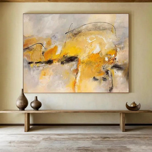“Yellow - Gray Abstract Lines” Abstract Oil Painting On Canvas DKH431