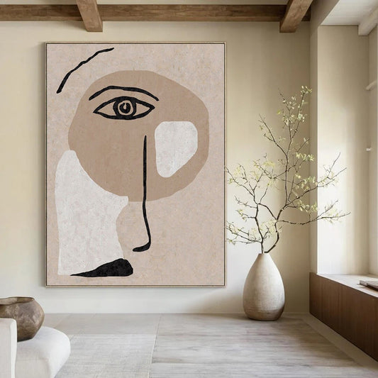“Beige - Brown - Black Abstract Face” – Minimalist Portrait Art CT1144