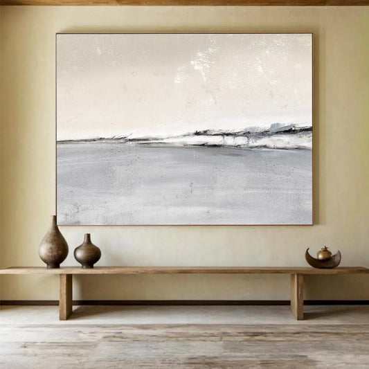 Monochromatic Coastal Abstract Minimalist Painting On Canvas DKH245