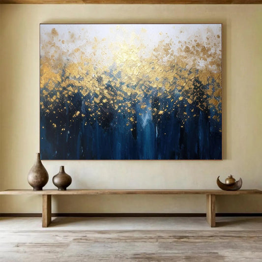 “Gold, Blue, Forest ‘Enchanted Golden Woods’” - Fantasy Landscape Painting On Canvas DLZ048
