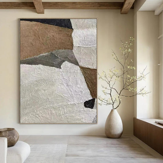 Beige, Gray, and Black Textured Collage - Abstract Painting On Canvas DKH1140