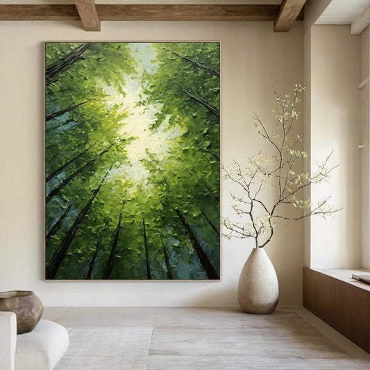 “Green Forest Light - Green, Blue, Yellow Forest Canopy” Painting On Canvas DTP266