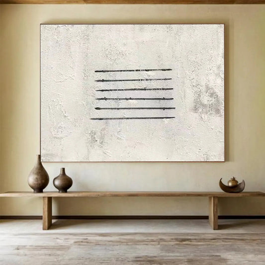“Linear Simplicity in Gray” - Gray & Black Minimalist Abstract Painting On Canvas DLZ262