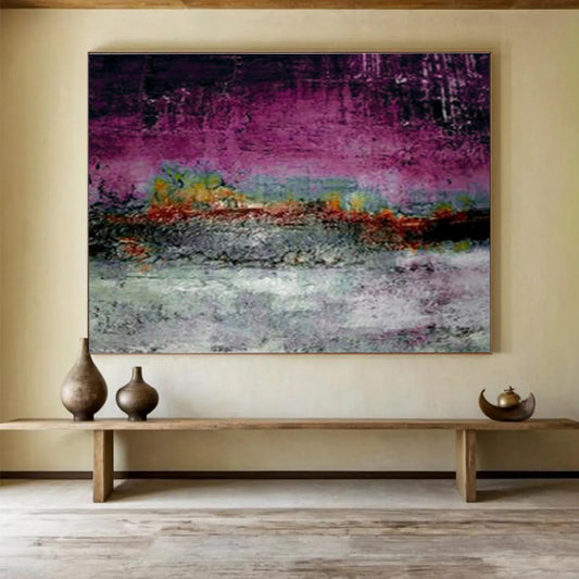 “Purple - Hued Textured Abstract” Abstract Impasto Painting On Canvas DKH391