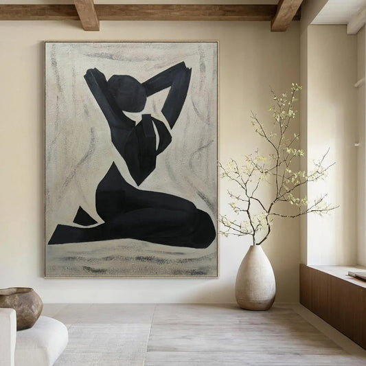 “Abstract Figure” - Black and White Minimalist Figure Painting On Canvas DKH1565