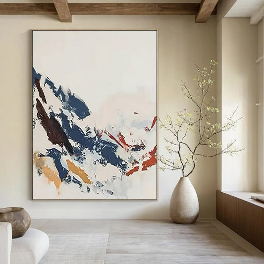 “Colorful Chaos” - Blue, Brown, Orange & Red Abstract Splashes Painting On Canvas DKH1548