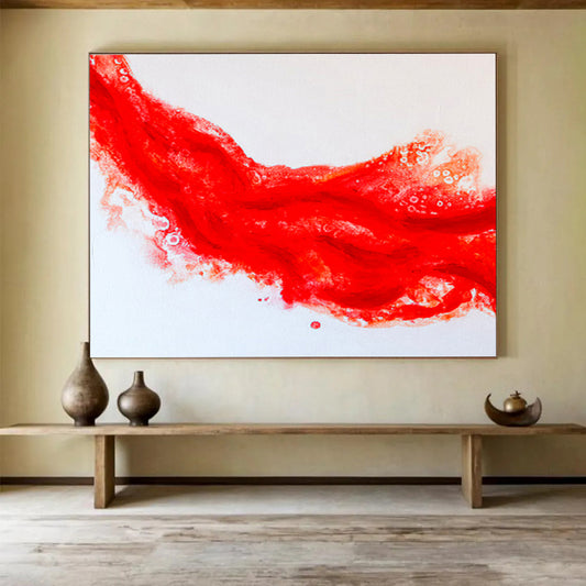 “Vibrant Red Abstract Flow” Abstract Watercolor Painting On Canvas DKH568