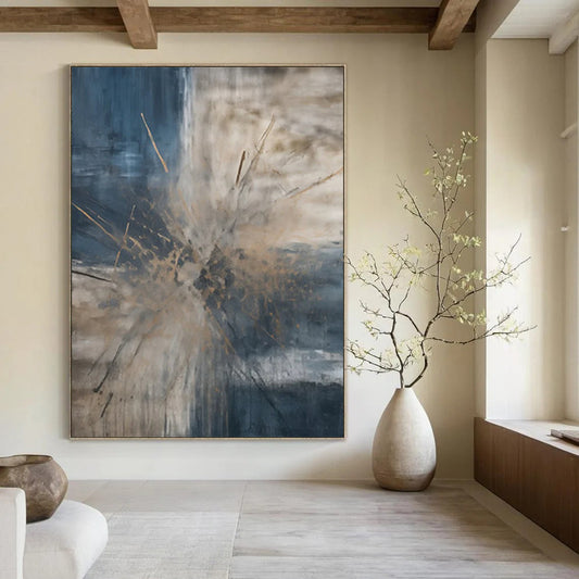 “Blue - Brown Abstract Burst” - Abstract Expressionist Painting On Canvas DTP119