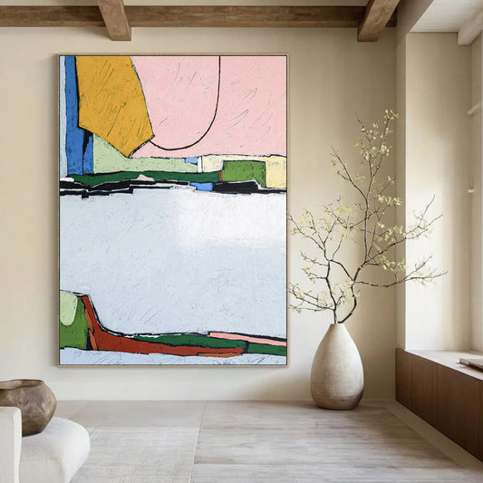 Colorful Geometric Shapes Abstract - A Mix of Pastel and Bold Hues Painting On Canvas CT2373