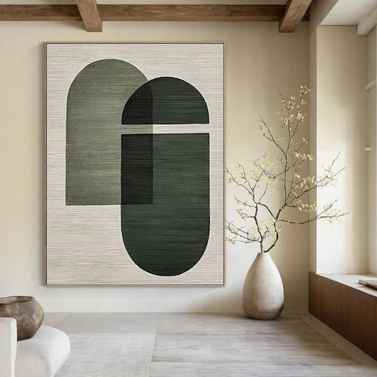 “Green Geometric Overlap - Modern Harmony” Painting On Canvas DKH1131