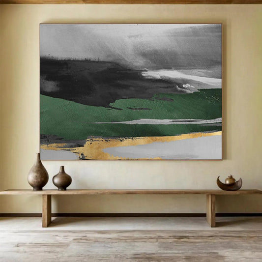 Black - Green Abstract Landscape - Abstract Landscape Painting On Canvas DKH606