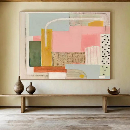 Pastel Geometric Shapes - Minimalist Abstract Painting On Canvas DLZ204