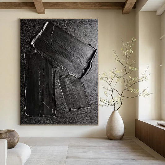 Black Textured Rectangles - Abstract Painting On Canvas DKH1333