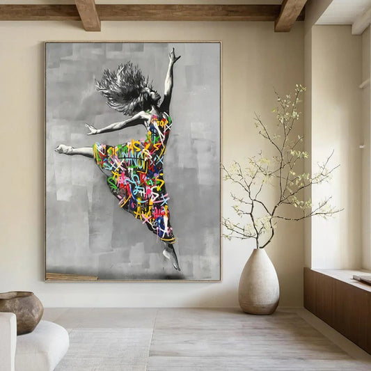“Graffiti - Dress Dancer in Black & Colorful Tags” - Street Art - Inspired Painting On Canvas DKH1605
