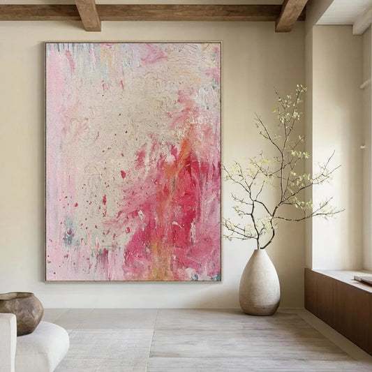 Pink & Red Abstract Splatter - Expressionist Abstract Painting On Canvas CT2283
