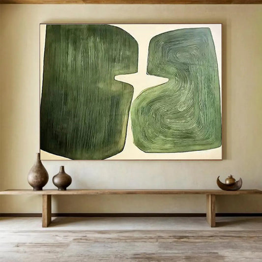 “Green Symbiotic Forms” Abstract Minimalist Painting On Canvas DKH529