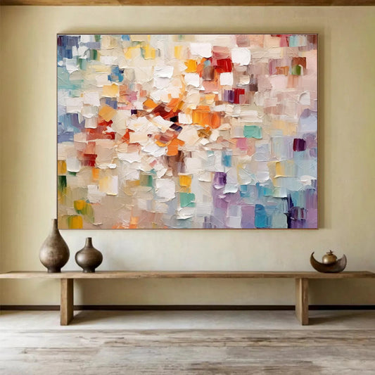 “Soft - Colored Patchwork - Pastel Squares Abstract Painting On Canvas” DKH862