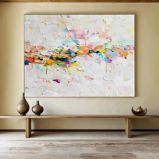 “Pastel, Textured Abstract ‘Dreamy Color Mosaic’” - Impasto Abstract Painting On Canvas DLZ044