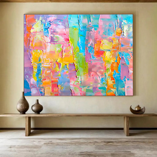 “Colorful Patchwork Abstract” Abstract Impasto Painting On Canvas DKH397