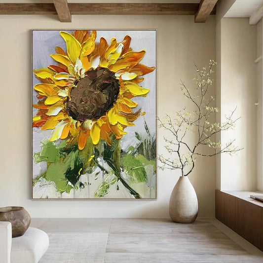“Textured Sunflower” - Yellow, Orange & Brown Sunflower Painting On Canvas CT2199