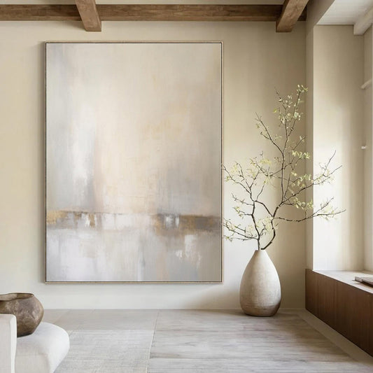 Soft Neutrals with Gold Hints - Minimalist Abstract Oil On Canvas CT1299