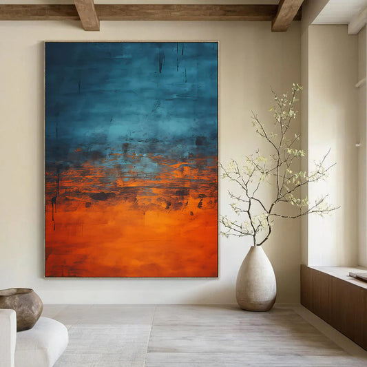 “Blue - Orange Drip Repeat” - Abstract Expressionist Art CT1947