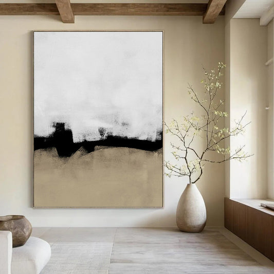 “Black - White - Beige Abstract” - Black, White & Beige Subtle Painting On Canvas DKH0965