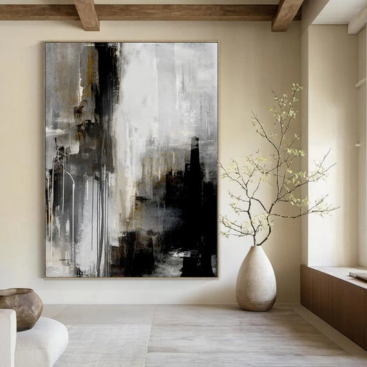 “Gray, Black, Gold Abstract Drips” – Abstract Expressionist Painting CT1130