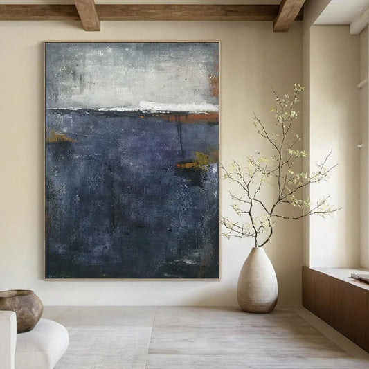 “Moody Waters” - Shades of Blue and Gray Abstract Landscape Painting On Canvas DKH1573