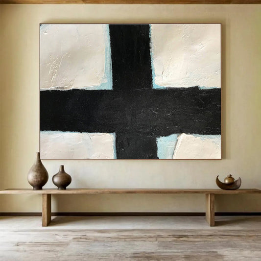 Crossroads Black White and Blue Abstract Painting On Canvas DKH180